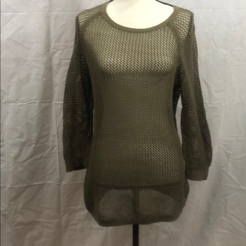 Ann Taylor Fishnet Style Green Knit Top